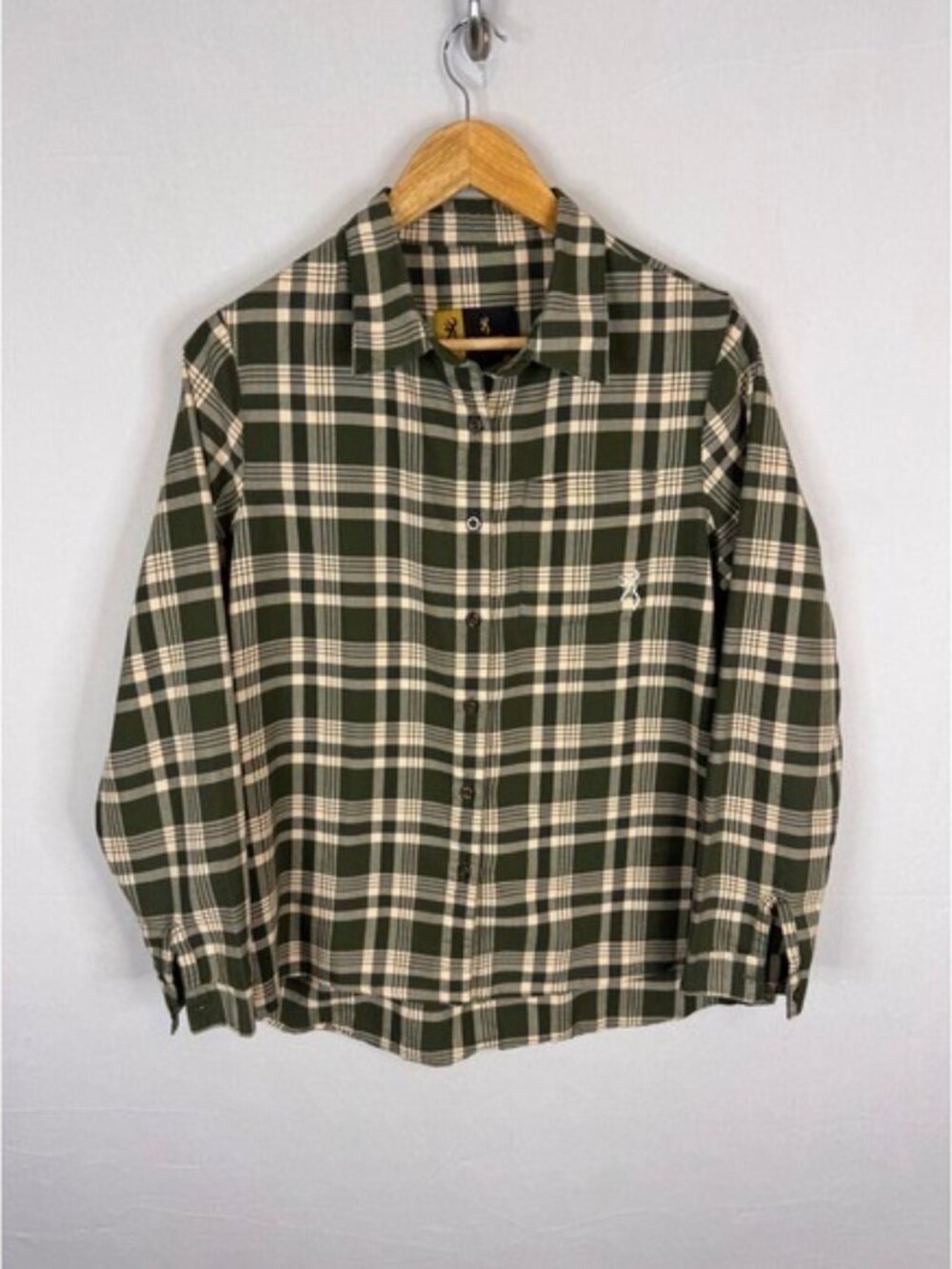 Browning Mens Green Plaid Flannel Long Sleeve Button Down Shirt Size Medium